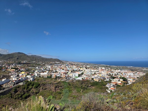 Vista panorámica de Tejina y la costa noreste de Tenerife desde las laderas cercanas.